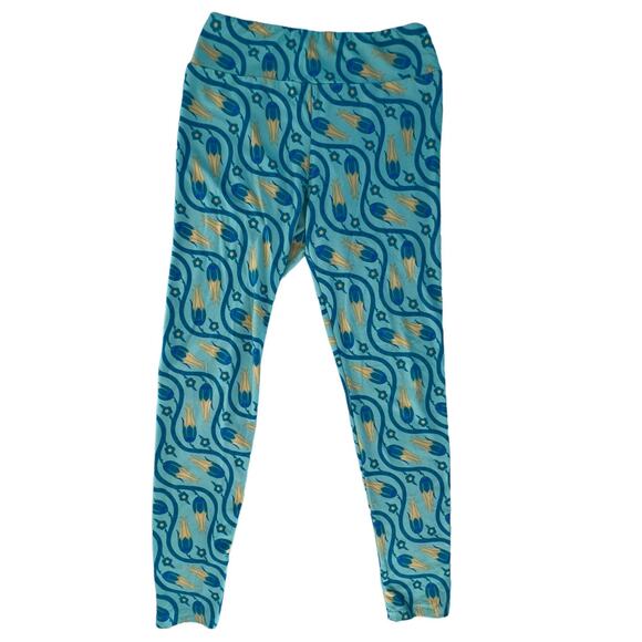 LulaRoe Funky Floral leggings Blue Yellow One Size Fits Most - Picture 2 of 9